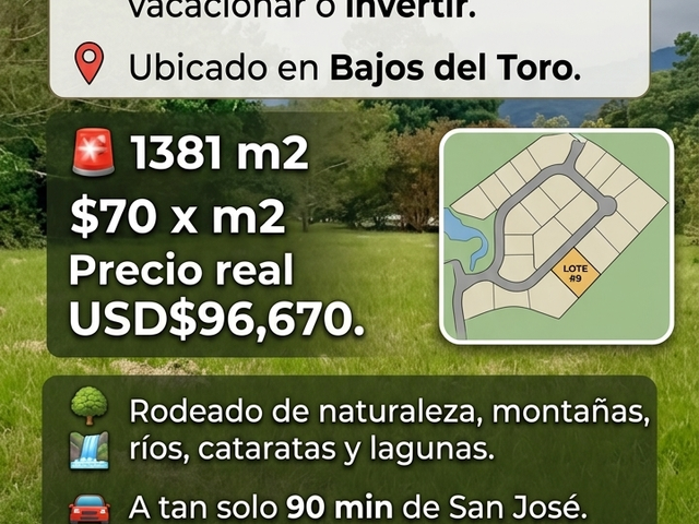Lote 1381 m2 Bajos del Toro Sarchi — foto 5 de 5