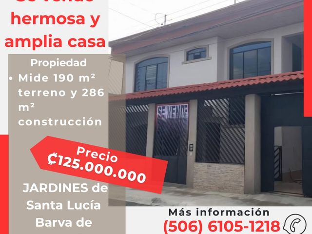 VENDO!!!🎁₡125.000.000  🤝🤝🤝PRECIO NEGOCIABLE  HERMOSA Y AMPLIA CASA EN  JARDINES DE SANTA LUCÍA BARVA DE HEREDIA — foto 1 de 15