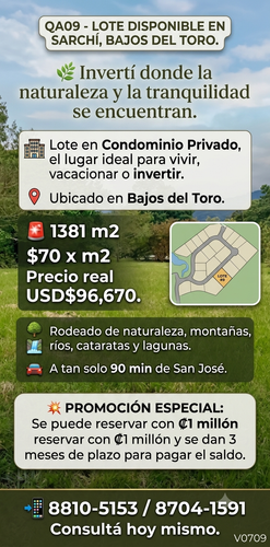 Lote 1381 m2 Bajos del Toro Sarchi, Alajuela Province, Bajos del Toro, Costa Rica — photo 1 of 5